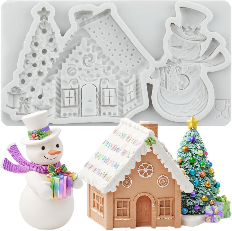 TAOXIBEI Christmas Polymer Clay Mold Christmas House Snowman Silicone Molds for DIY Crafts Epoxy Resin Casting Air Dry Polymer Clay Plaster Jewelry Making - Image 1